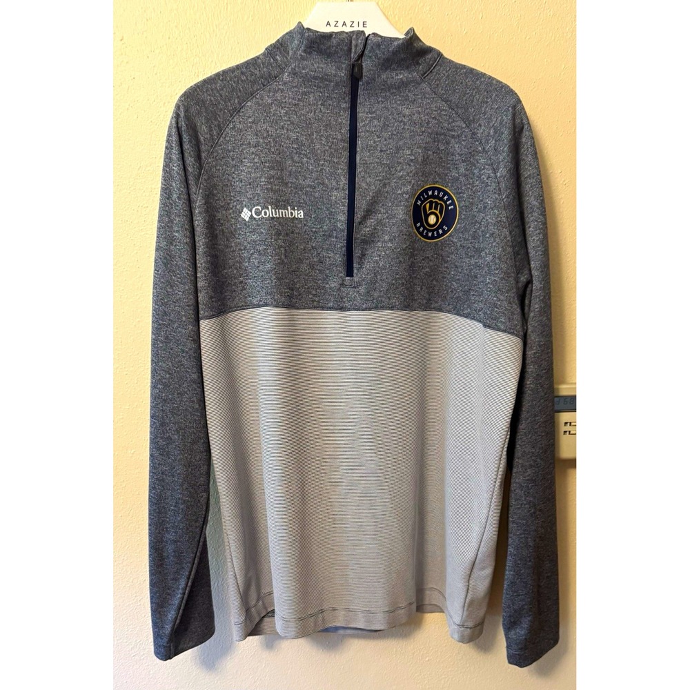 Columbia MKE Brewer's Omni-Wick Men's M Gray Polyester Mock Neck 1/4 Zip Logo